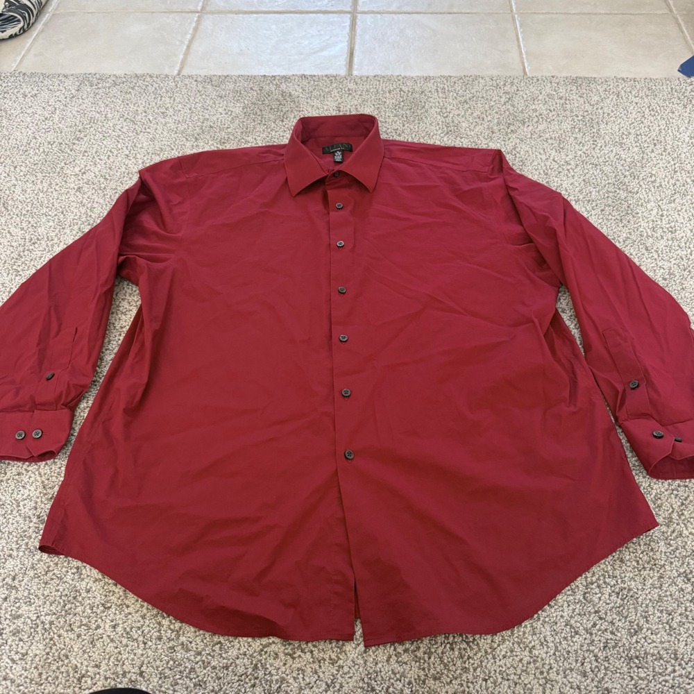 Alfani Mens Regular Fit Dress Shirt XL 17-17.5 34-35 Burgundy Red Cotton Blend
